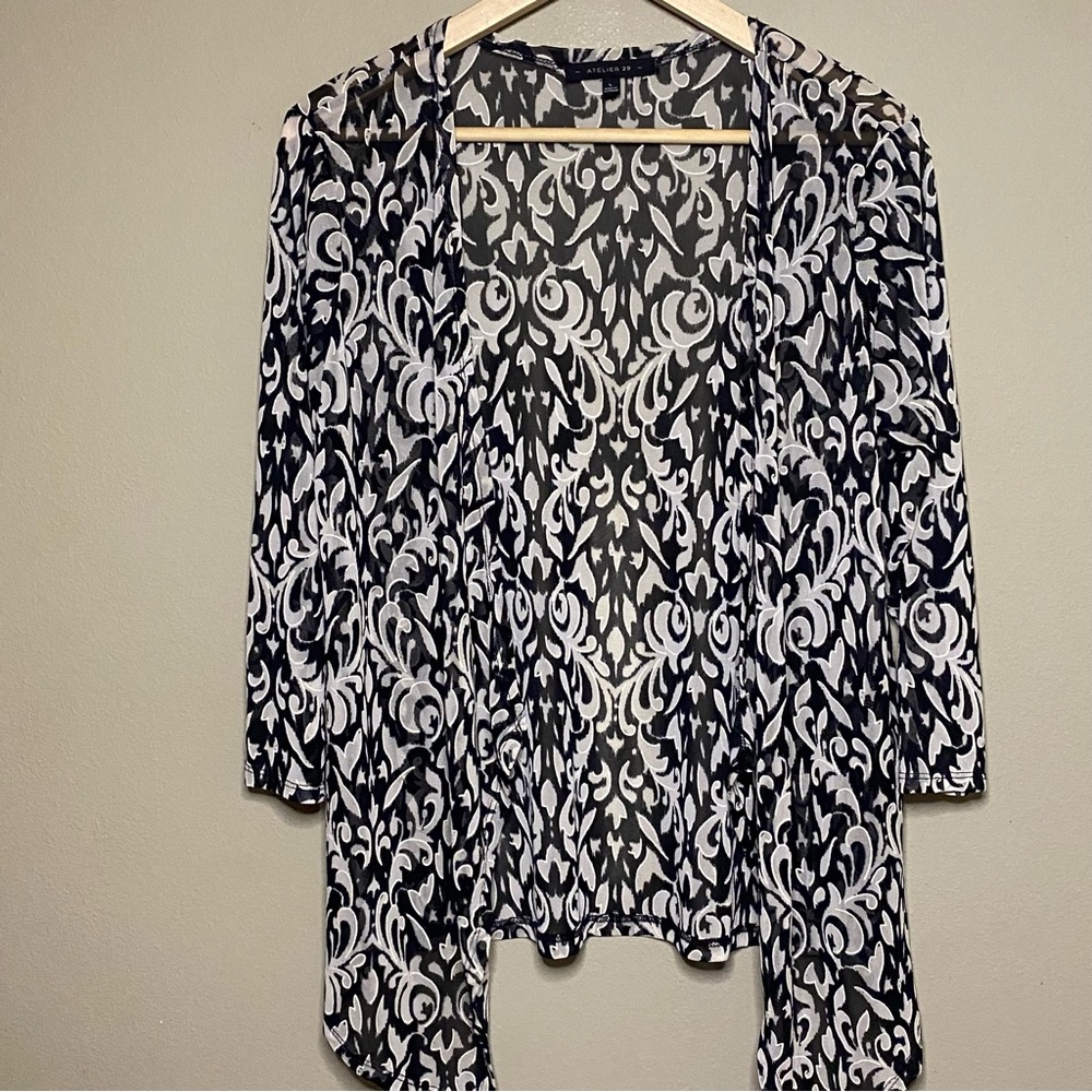 Atelier 29 Open Front Cardigan Women Large Black Gray Business Casual